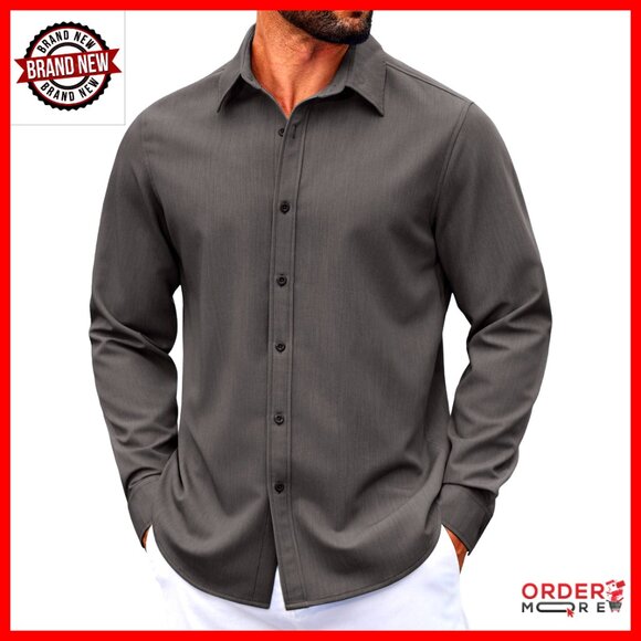 Men's Long Sleeve Button Down Denim Dress Shirt Regular Fit Untucked